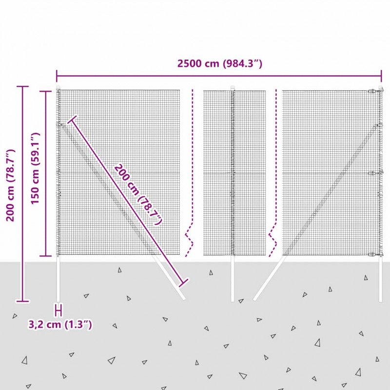 Słupek ogrodzeniowy. Srebrny 25 x 1,5 m (19 x 19 mm siatka)