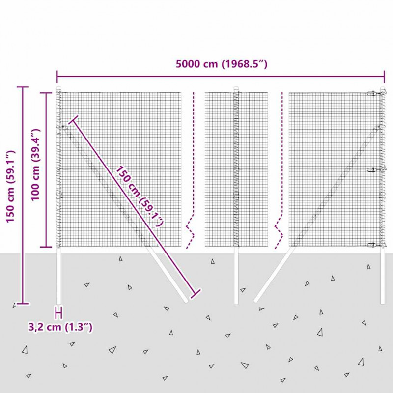 Słupek ogrodzeniowy. Srebrny 50 x 1 m (siatka 19 x 19 mm) Stal