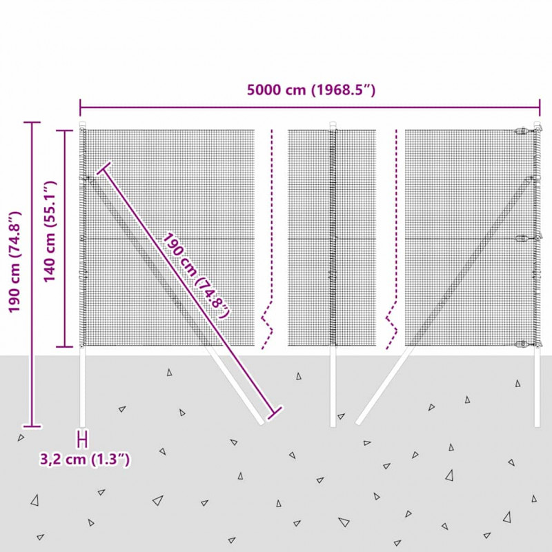 Słupek ogrodzeniowy. Srebrny 50 x 1,4 m (siatka 12 x 12 mm)