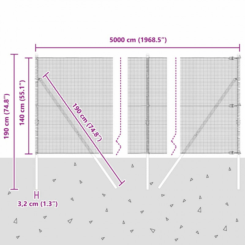 Słupek ogrodzeniowy. Srebrny 50 x 1,4 m (16 x 16 mm siatka)