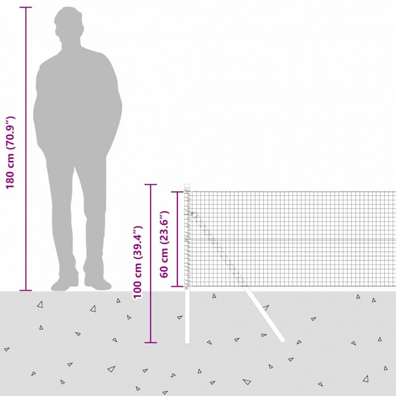 Słupek ogrodzeniowy. Srebrny 100 x 0,6 m (siatka 25 x 25 mm)