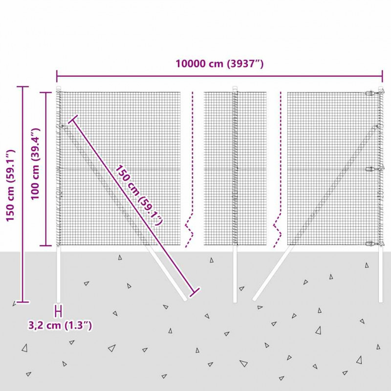Słupek ogrodzeniowy. Srebrny 100 x 1 m (siatka 19 x 19 mm) Stal