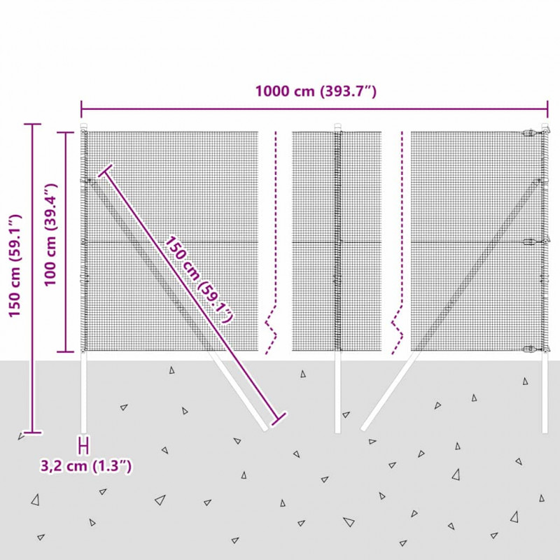 Słupek ogrodzeniowy. Zielony 10 x 1 m (siatka 12 x 12 mm) Stal