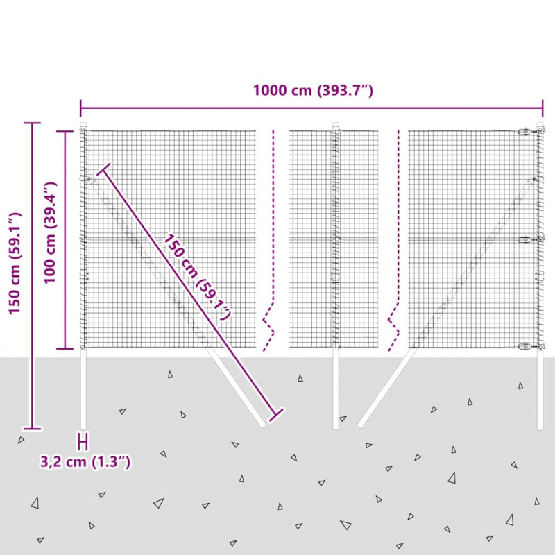 Słupek ogrodzeniowy. Zielony 10 x 1 m (siatka 25 x 25 mm) Stal