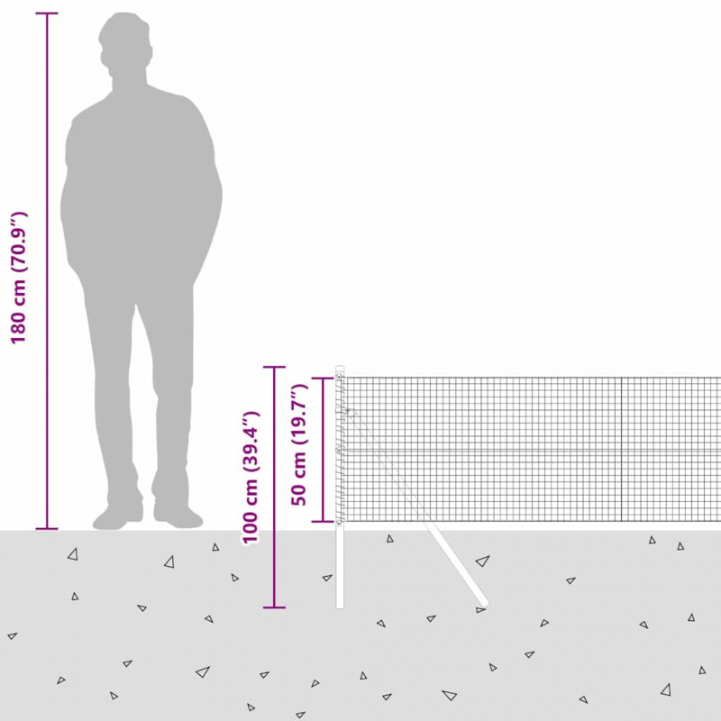 Słupek ogrodzeniowy. Szary 10 x 0,5 m (siatka 25 x 25 mm) Stal