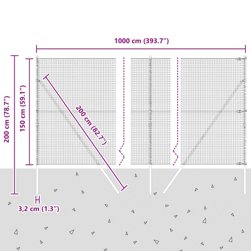 Słupek ogrodzeniowy. Szary 10 x 1,5 m (siatka 25 x 25 mm) Stal
