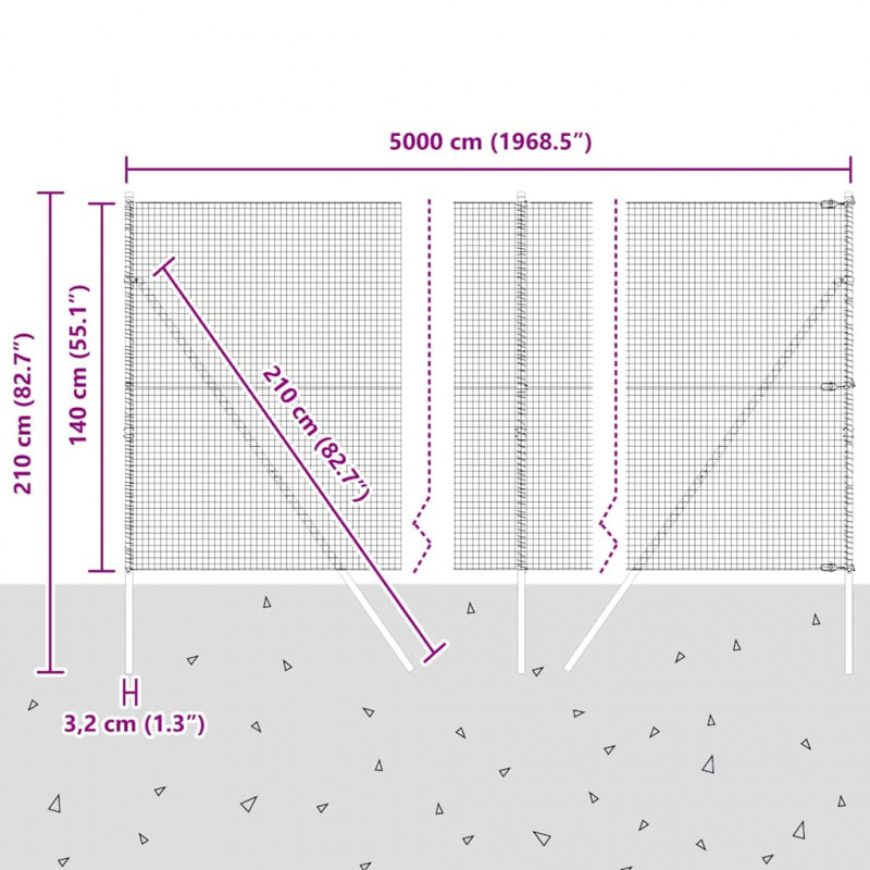 Słupek ogrodzeniowy. Szary 50 x 1,4 m (siatka 25 x 25 mm)