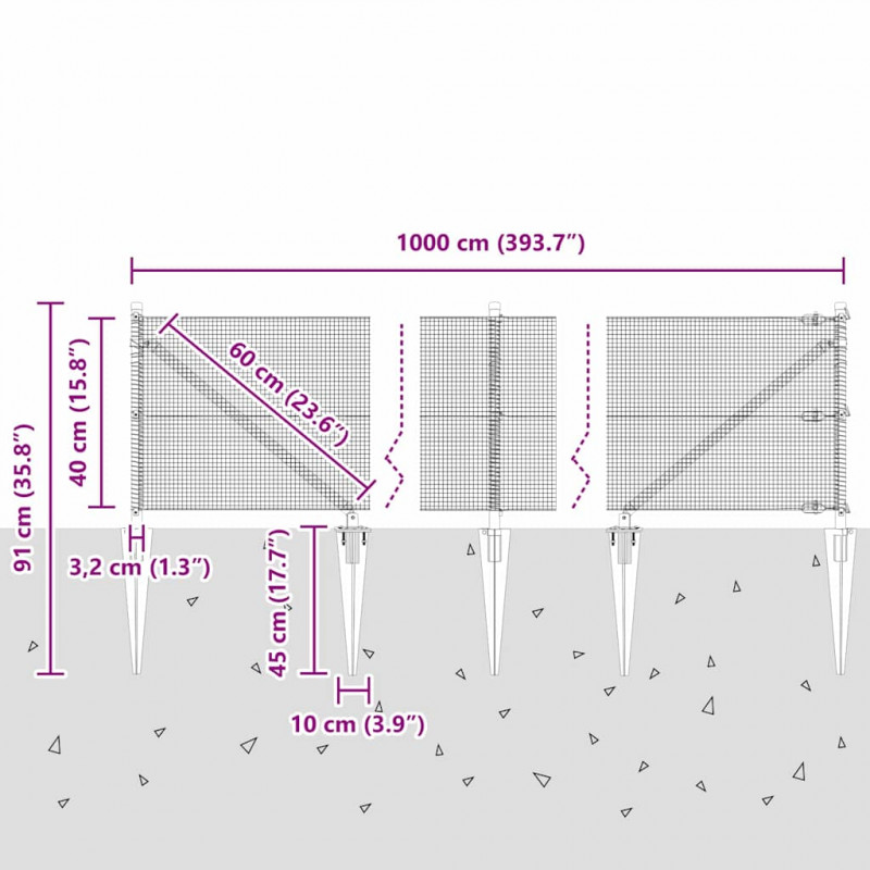 Słupek ogrodzeniowy. Srebrny 10 x 0,4 m (siatka 12 x 12 mm)