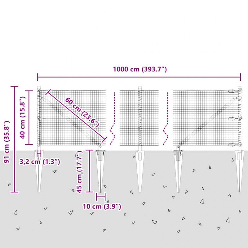 Słupek ogrodzeniowy. Srebrny 10 x 0,4 m (19 x 19 mm siatka)
