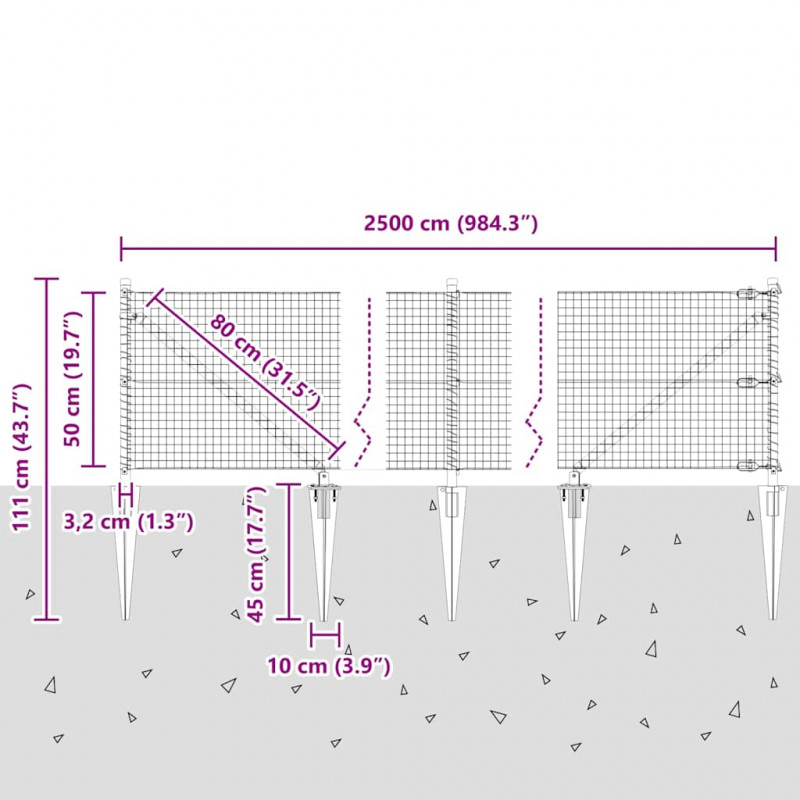 Słupek ogrodzeniowy. Srebrny 25 x 0,5 m (siatka 25 x 25 mm)