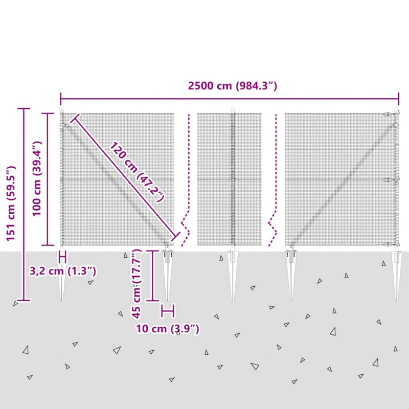 Słupek ogrodzeniowy. Srebrny 25 x 1 m (siatka 12 x 12 mm) Stal