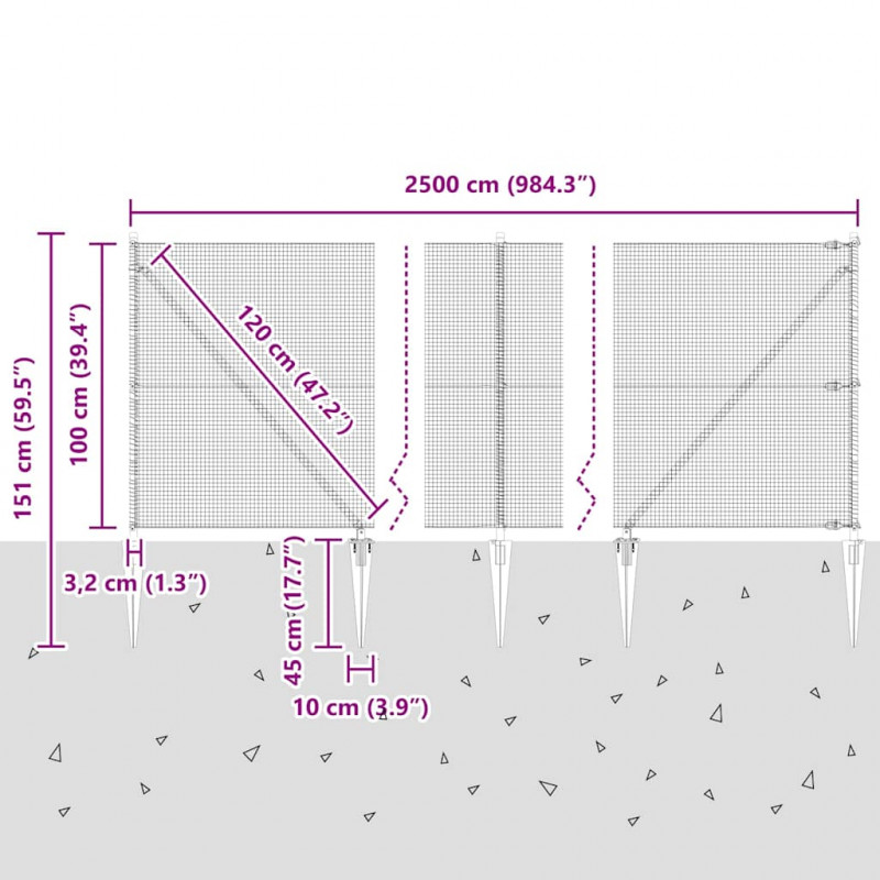 Słupek ogrodzeniowy. Srebrny 25 x 1 m (siatka 16 x 16 mm) Stal