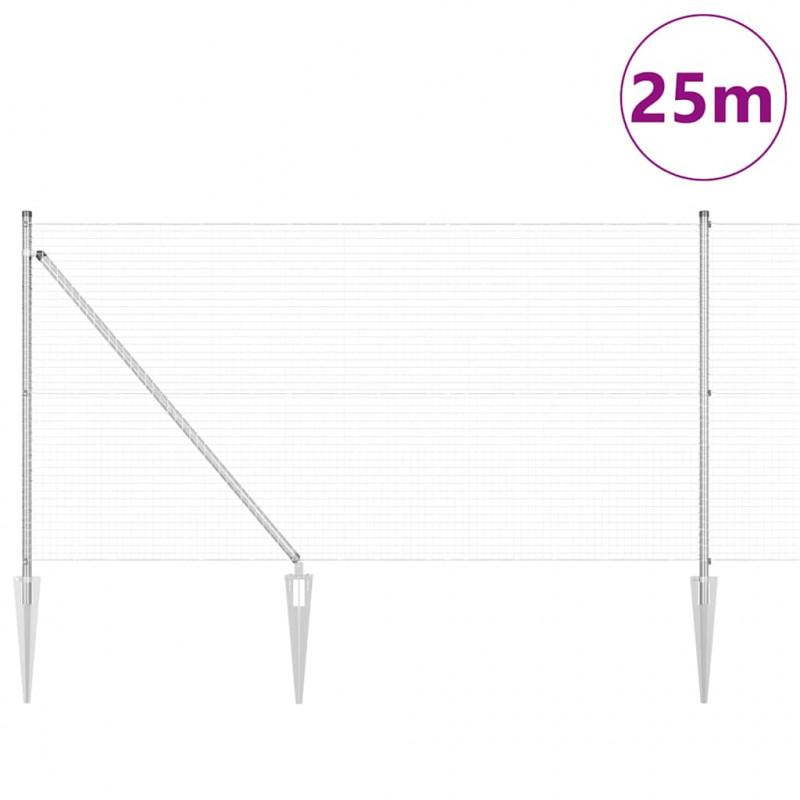 Słupek ogrodzeniowy. Srebrny 25 x 1 m (siatka 25 x 25 mm) Stal