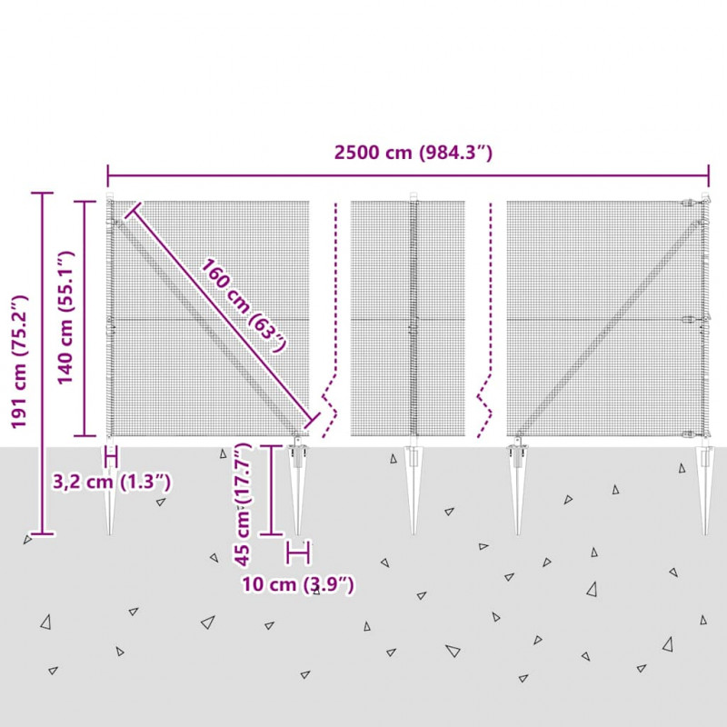 Słupek ogrodzeniowy. Srebrny 25 x 1,4 m (siatka 12 x 12 mm)