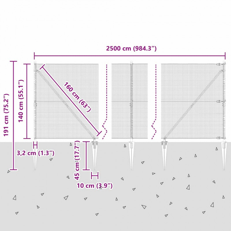 Słupek ogrodzeniowy. Srebrny 25 x 1,4 m (siatka 19 x 19 mm)