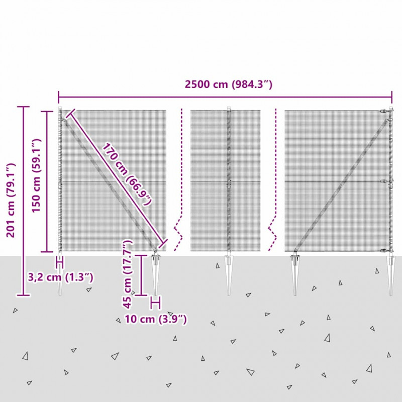 Słupek ogrodzeniowy. Srebrny 25 x 1,5 m (siatka 12 x 12 mm)