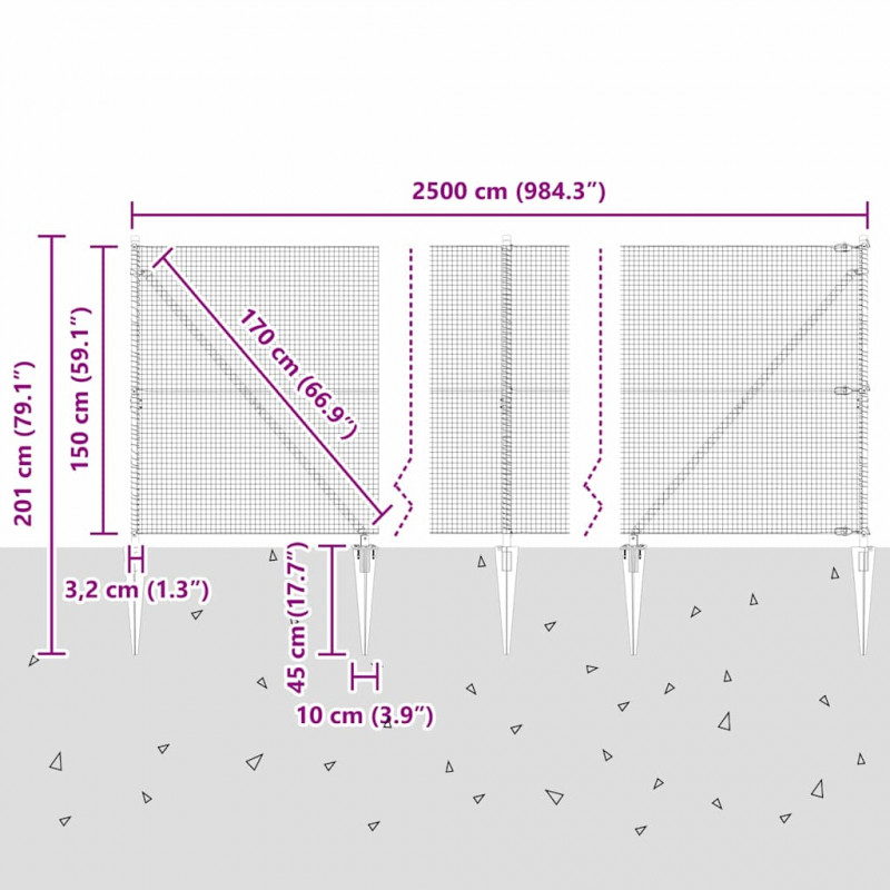 Słupek ogrodzeniowy. Srebrny 25 x 1,5 m (25 x 25 mm siatka)