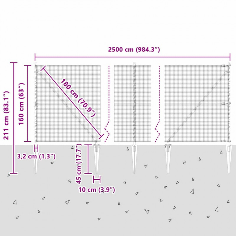 Słupek ogrodzeniowy. Srebrny 25 x 1,6 m (siatka 25 x 25 mm)