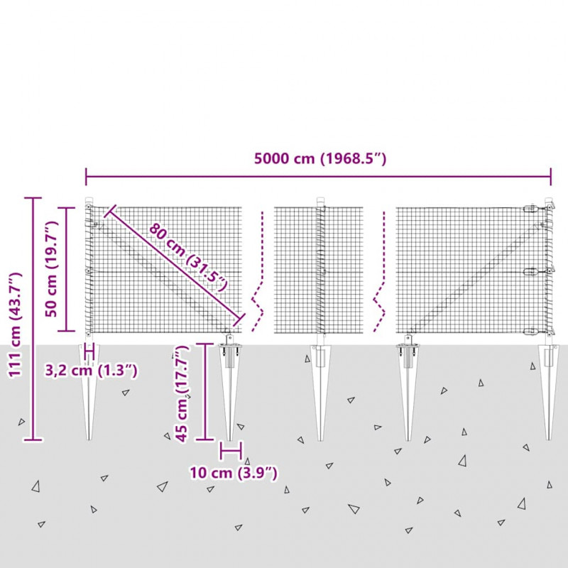 Słupek ogrodzeniowy. Srebrny 50 x 0,5 m (siatka 19 x 19 mm)