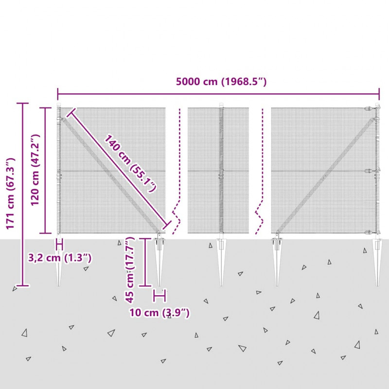 Słupek ogrodzeniowy. Srebrny 50 x 1,2 m (siatka 12 x 12 mm)