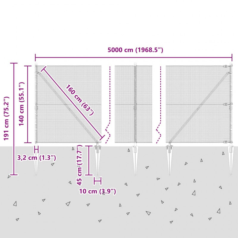 Słupek ogrodzeniowy. Srebrny 50 x 1,4 m (16 x 16 mm siatka)