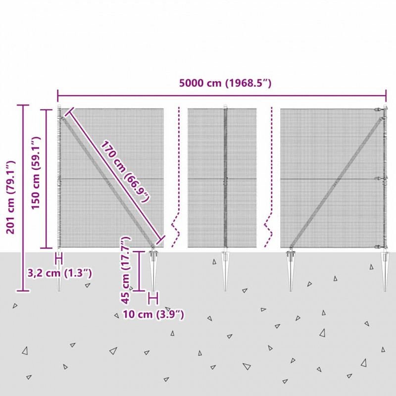 Słupek ogrodzeniowy. Srebrny 50 x 1,5 m (siatka 12 x 12 mm)