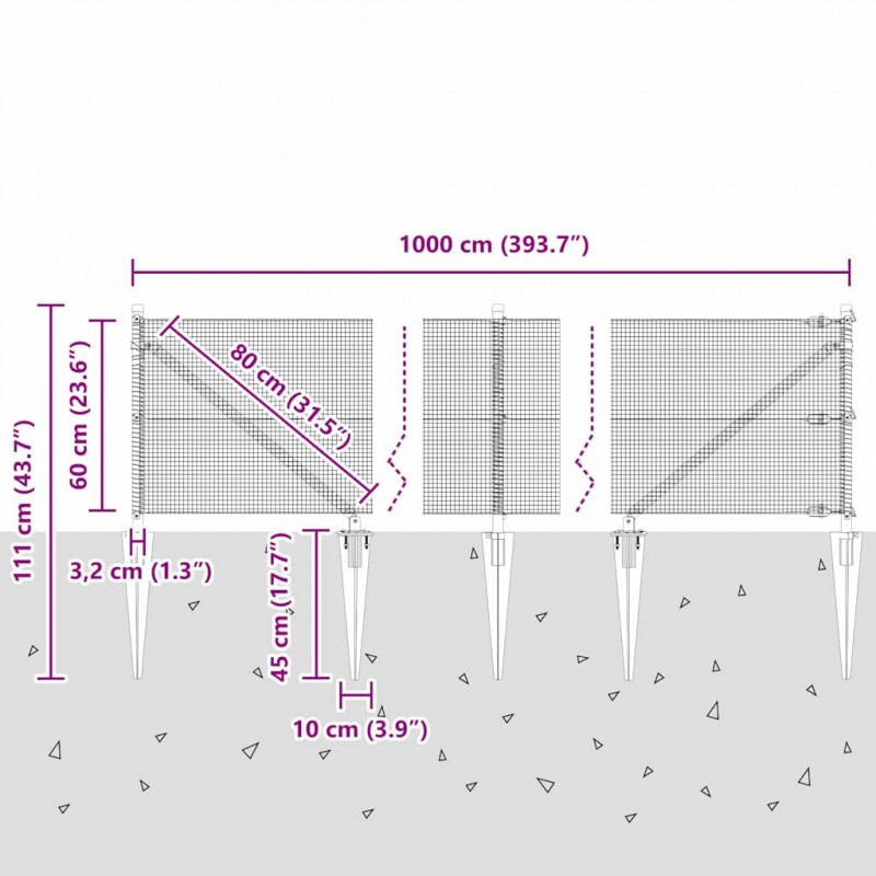 Słupek ogrodzeniowy. Zielony 10 x 0,6 m (siatka 12 x 12 mm)