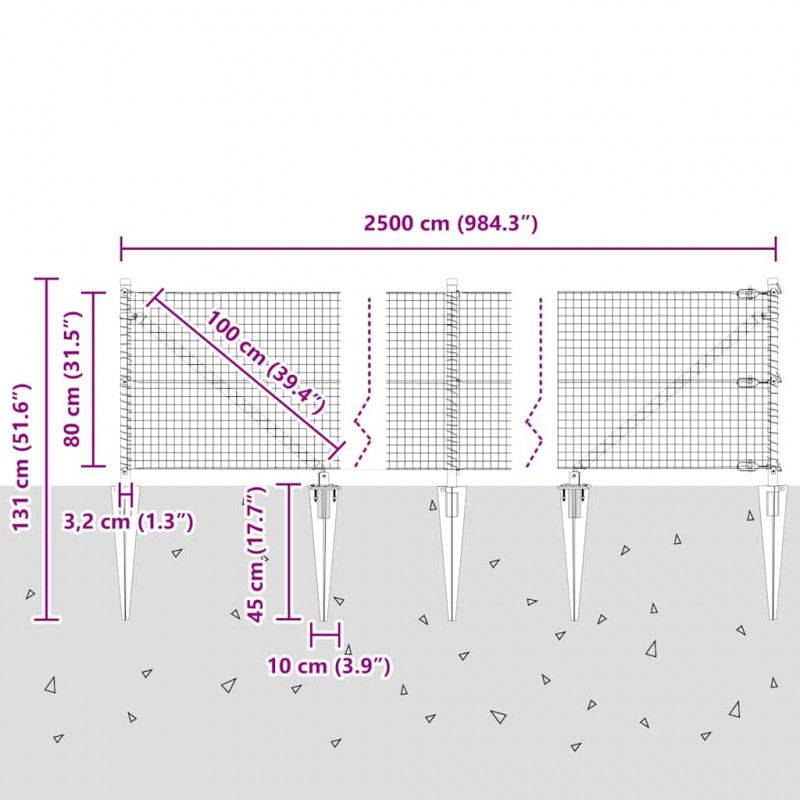 Słupek ogrodzeniowy. Zielony 25 x 0,8 m (25 x 25 mm siatka)
