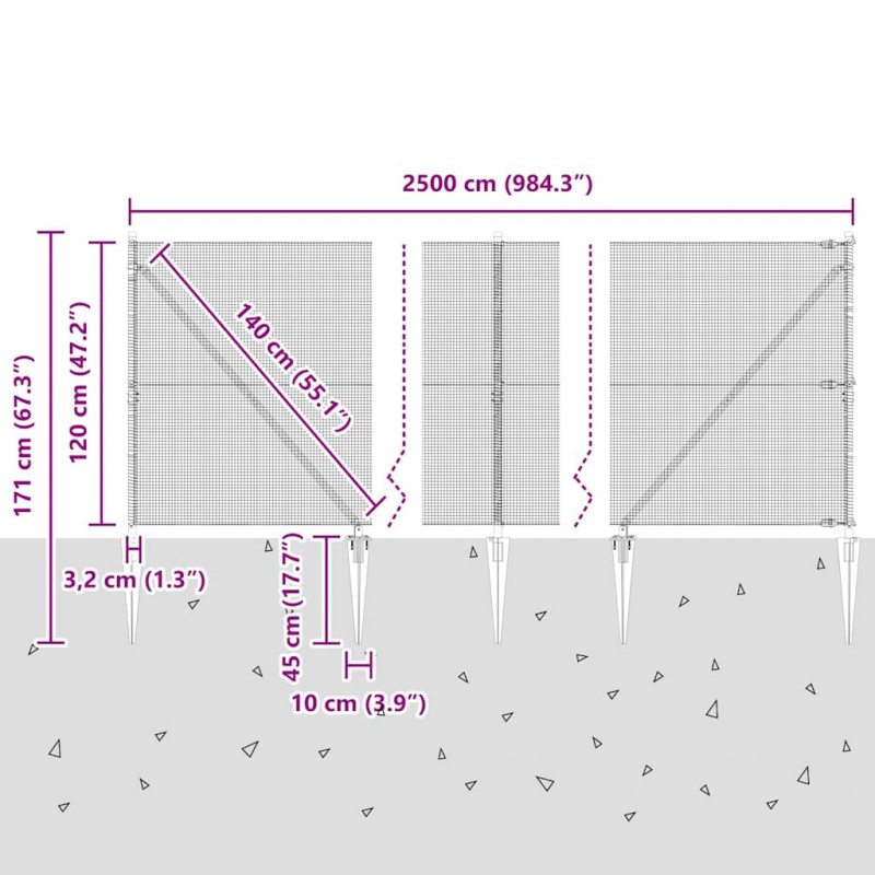 Słupek ogrodzeniowy. Zielony 25 x 1,2 m (siatka 12 x 12 mm)