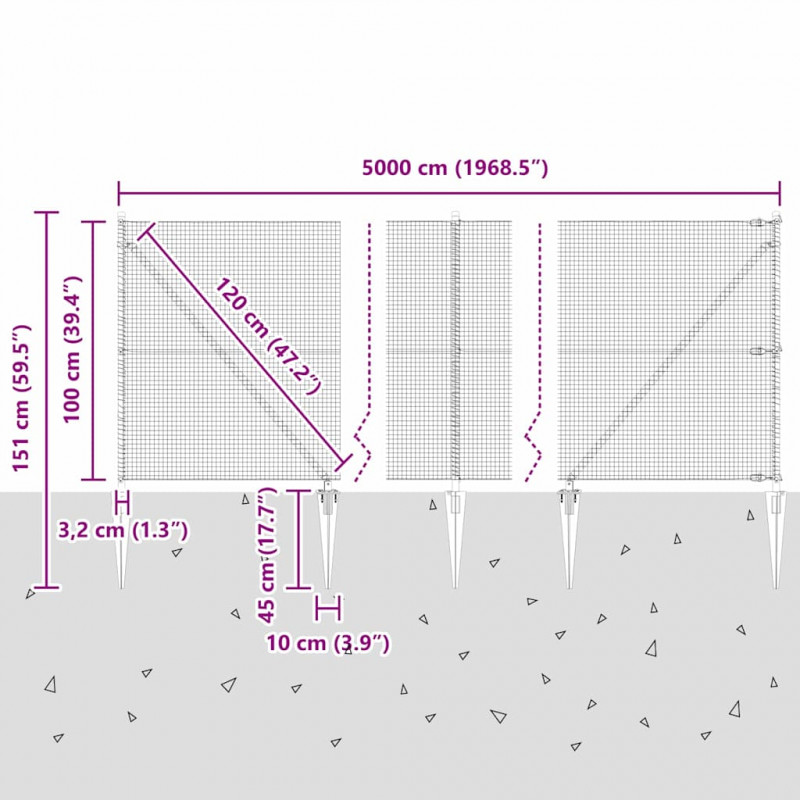 Słupek ogrodzeniowy. Zielony 50 x 1 m (siatka 19 x 19 mm)