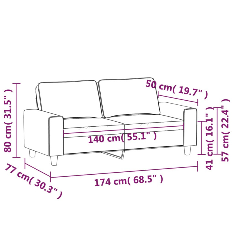 Sofa 2-osobowa, brązowa, 140 cm, tapicerowana tkaniną