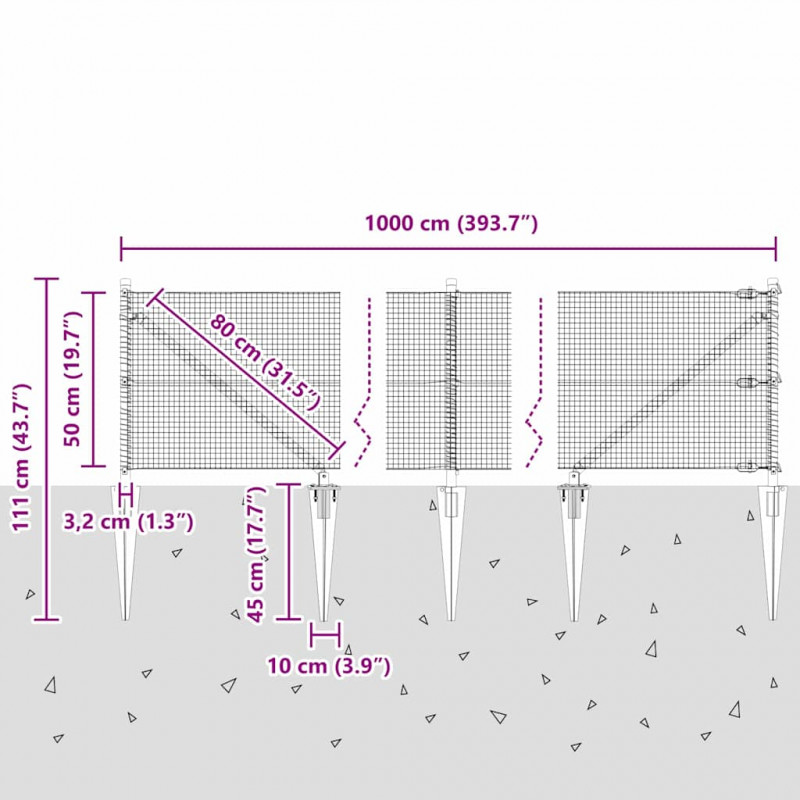 Słupek ogrodzeniowy. Szary 10 x 0,5 m (siatka 16 x 16 mm) Stal