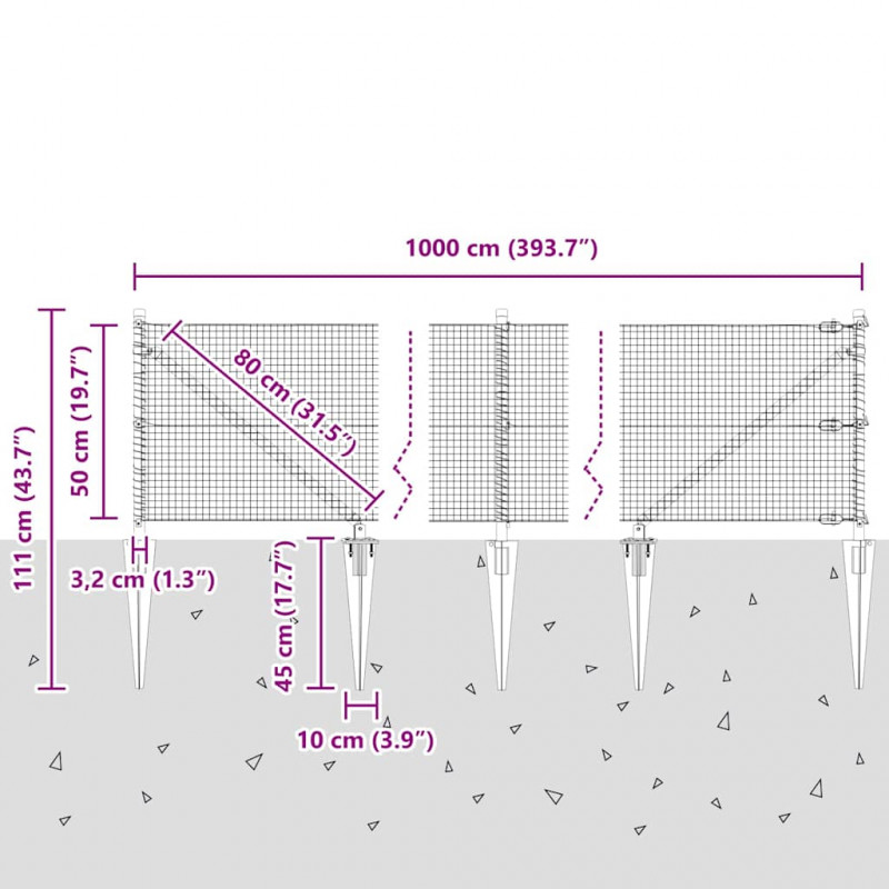 Słupek ogrodzeniowy. Szary 10 x 0,5 m (rolka siatki 19 x 19 mm)