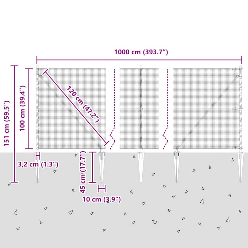 Słupek ogrodzeniowy. Szary 10 x 1 m (siatka 16 x 16 mm) Stal