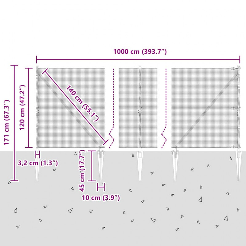 Słupek ogrodzeniowy. Szary 10 x 1,2 m (siatka 12 x 12 mm)