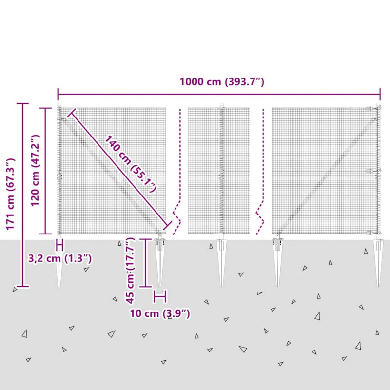 Słupek ogrodzeniowy. Szary 10 x 1,2 m (16 x 16 mm siatka)