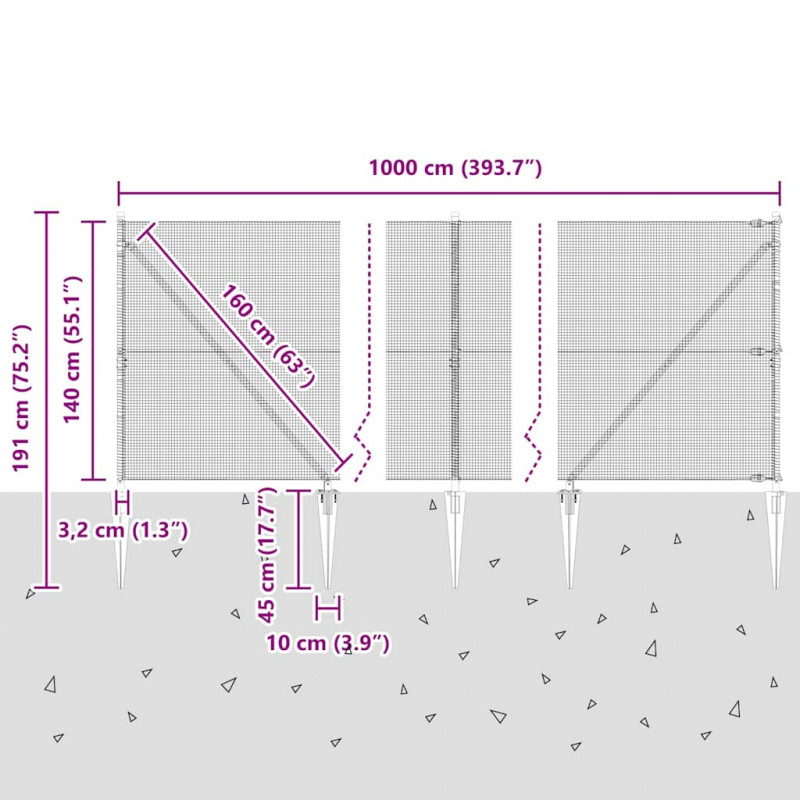 Słupek ogrodzeniowy. Szary 10 x 1,4 m (siatka 12 x 12 mm)