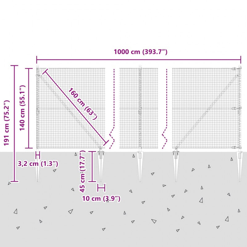 Słupek ogrodzeniowy. Szary 10 x 1,4 m (25 x 25 mm siatka)