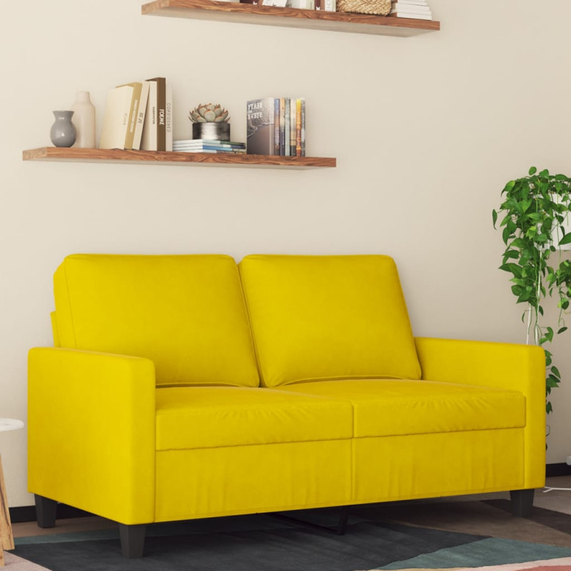 Sofa 2-osobowa, żółta, 120 cm, tapicerowana aksamitem