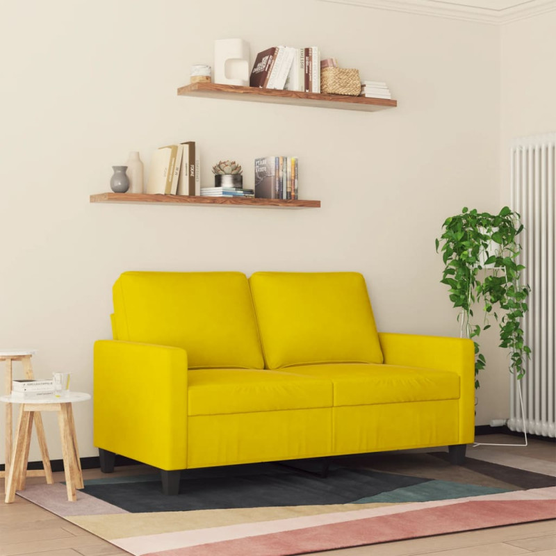 Sofa 2-osobowa, żółta, 120 cm, tapicerowana aksamitem