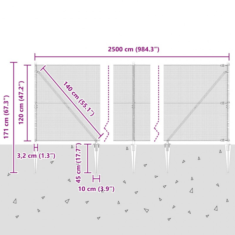 Słupek ogrodzeniowy. Szary 25 x 1,2 m (16 x 16 mm siatka)