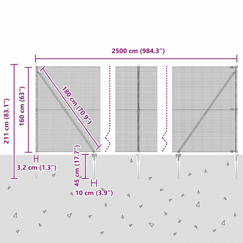 Słupek ogrodzeniowy. Szary 25 x 1,6 m (siatka 12 x 12 mm)