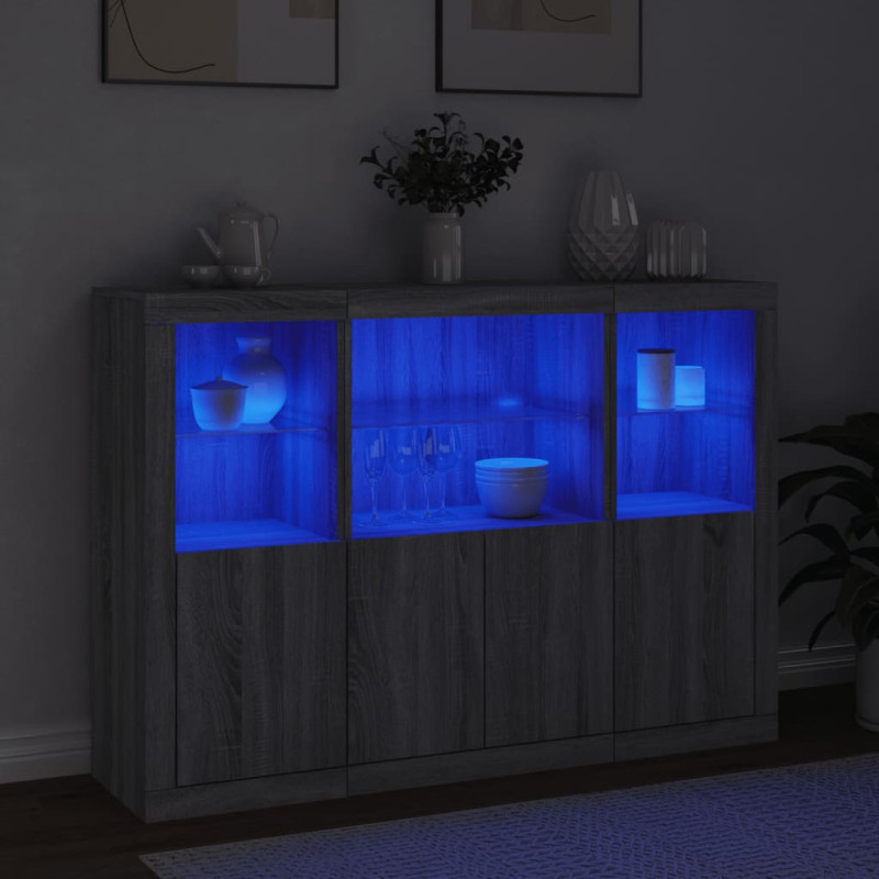 Szafki z oświetleniem LED, 3 szt., szary dąb sonoma