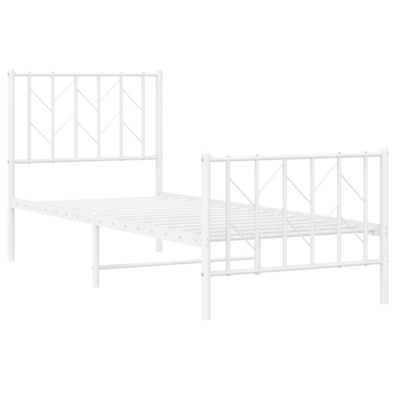 Metalowa rama łóżka z wezgłowiem i zanóżkiem, biała, 75x190 cm