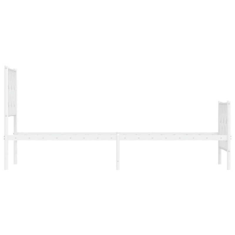 Metalowa rama łóżka z wezgłowiem i zanóżkiem, biała, 75x190 cm
