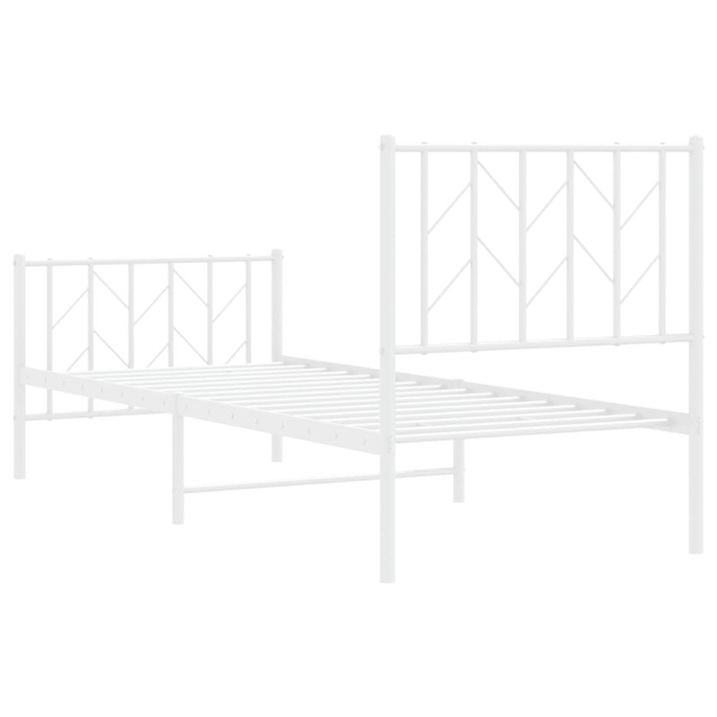Metalowa rama łóżka z wezgłowiem i zanóżkiem, biała, 75x190 cm
