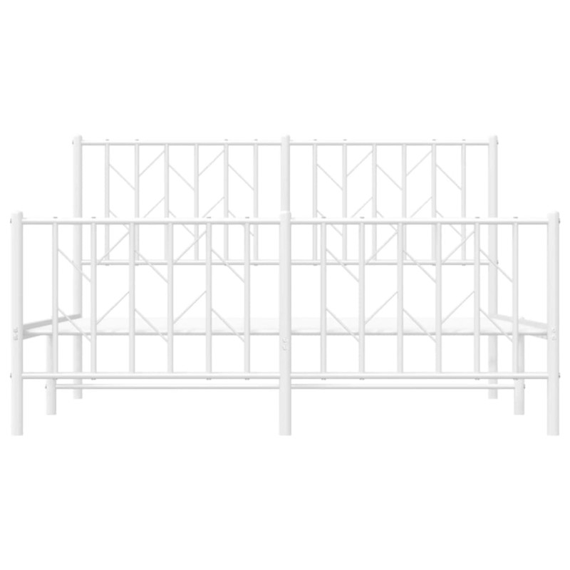 Metalowa rama łóżka z wezgłowiem i zanóżkiem, biała, 140x200 cm