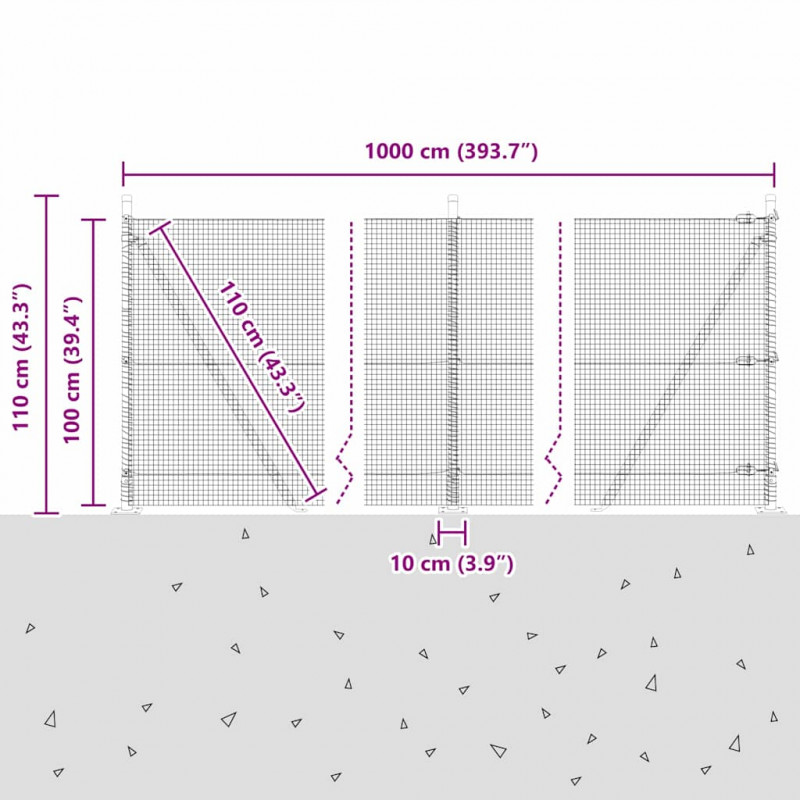 Słupek ogrodzeniowy. Szary 10 x 1 m (siatka 16 x 16 mm) Stal
