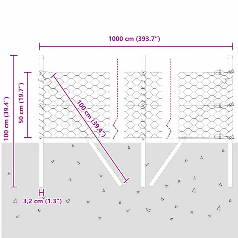 Słupek ogrodzeniowy. Zielony 10 x 0,5 m (siatka 50 mm)