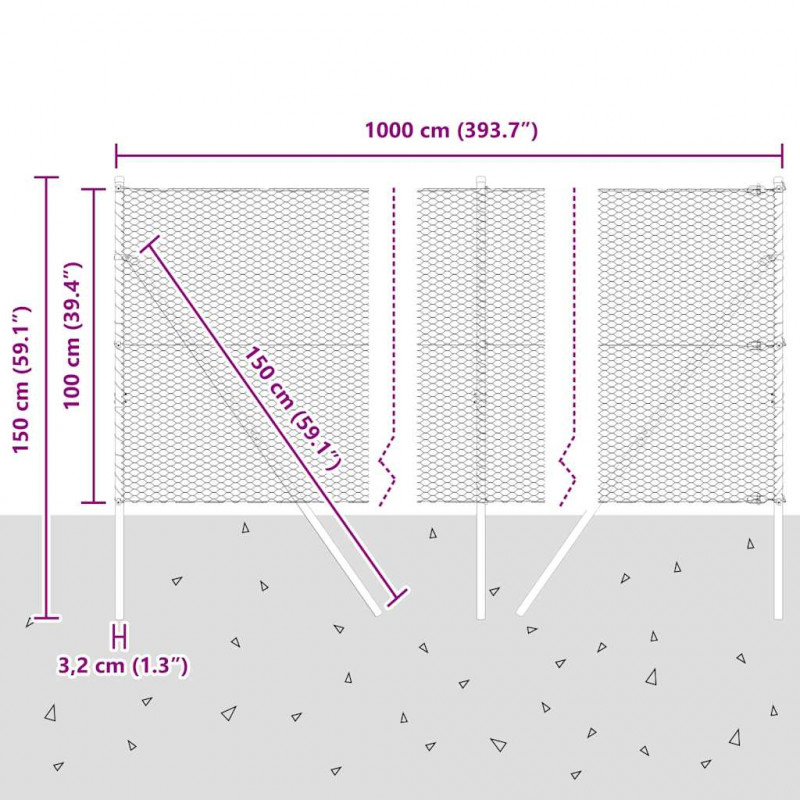 Słupek ogrodzeniowy. Zielony 10 x 1 m (siatka 25 mm) Stal i PVC